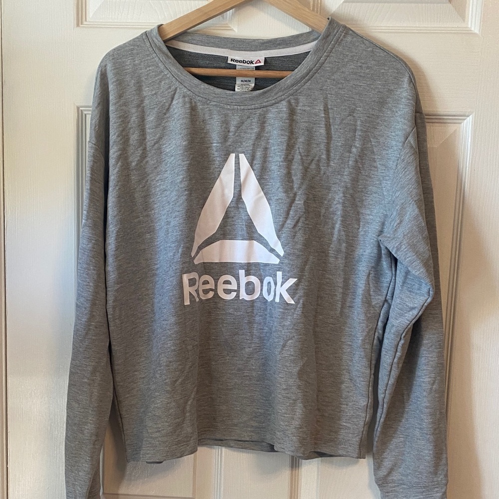 Reebok Gray and White Logo Long Sleeve Crewneck